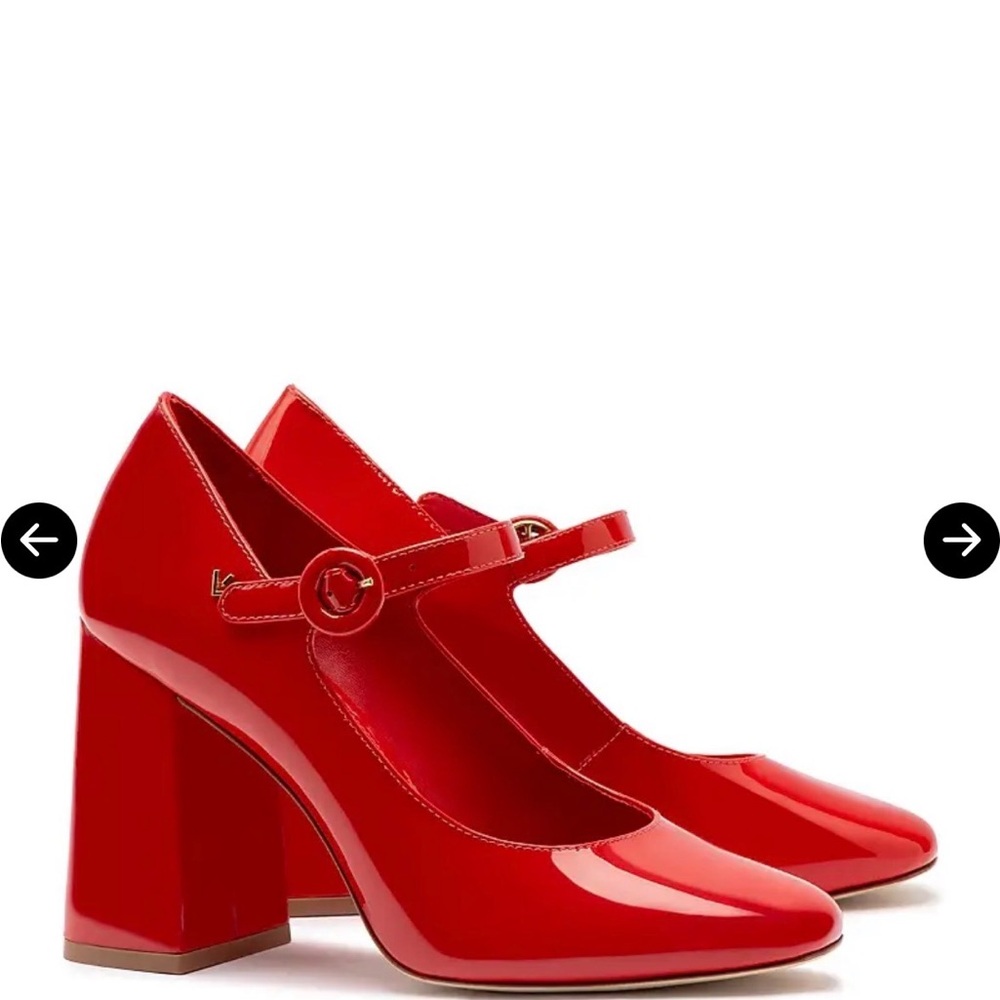 Larroude Blair Red Patent Mary Jane Block Heel Pumps